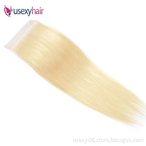 Hair vendors whloesale Russian blonde transparent hd lace closure frontal cuticle aligned 613 virgin hair bundles with closure